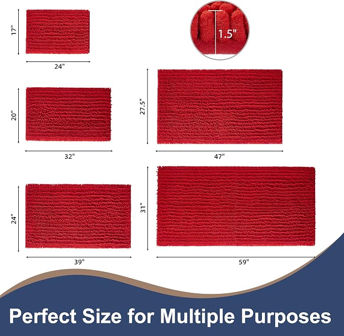 FLOLEOPA Soft Plush Microfiber Bathroom Rugs, Absorbent Bath Rugs Non Skid Machine Wash Dry Bath Mats for Tub,Shower and Bath Room Floor Mats (31x59inches, Red)