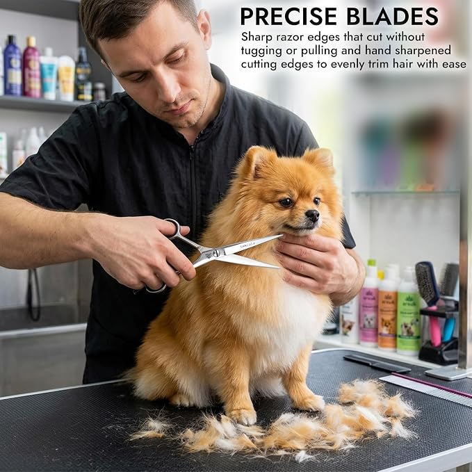 ARSUK Dog Grooming Shears 7-Inch Professional Japanese Stainless Steel Pet Grooming Scissors for Pets, Sharp Dog Hair Scissors with Fix Screw, Ergonomic Handle & Comfort Grip, Mirror Finish