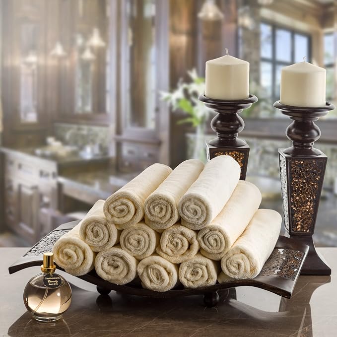 Creative Scents Cotton Fingertip Towels Set - 4 Pack - 11 x 18 Inches Decorative Extra-Absorbent and Soft Terry Towel for Bathroom - Powder Room, Guest and Housewarming Gift (Cream and Brown)