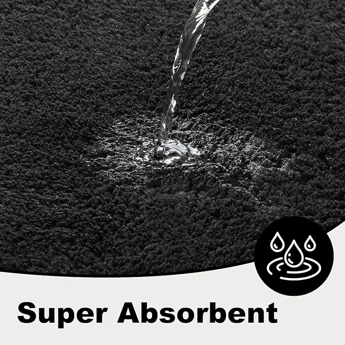 TYUU Black Bathroom Rug, Ultra Soft Bath Rugs Non Slip Washable, Super Absorbent Quick Dry Bath Mat with Rubber Backing for Bathroom Floor, Shower, or Sink, Black 20" x 30"