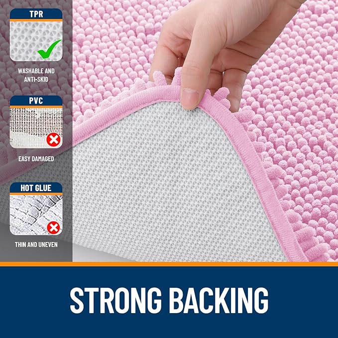 OLANLY Bathroom Runner Rugs 59x24, Extra Soft Absorbent Chenille Bath Rugs, Rubber Backing Quick Dry, Machine Washable Long Bath Mats for Bathroom Floor, Tub and Shower, Home Decor Accessories, Pink