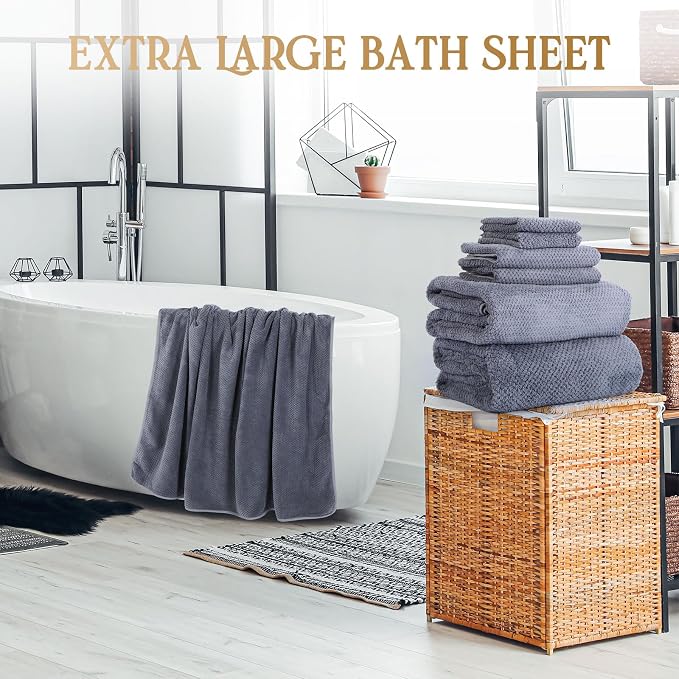 Peryiter 6 Pcs Bath Towel Set Oversized Bath Sheet Super Soft Microfiber Bathroom Sheets for Adults Quick Dry Highly Absorbent Shower Towel Sets for Bathroom Dorm Spa Gym Hotel Yoga(Gray)