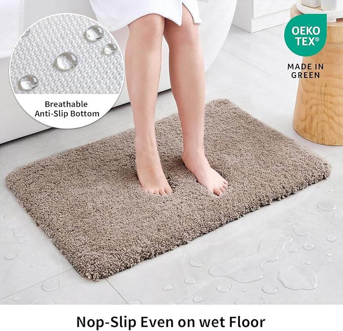 Disolla Toilet Mat 22x24 Taupe Grey - Non Slip Fluffy U-Shaped Contour Rug, Ultra-Soft Plush Toilet Floor Mat, Absorbent & Machine Washable