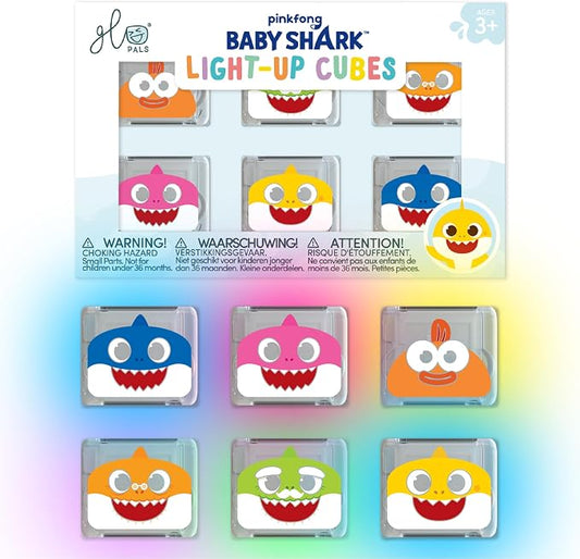Glo Pals Water-Activated Light-Up Sensory Bath Toy Cubes for Bathtime and Sensory Play, Baby Shark, Vibrant Light-Up Colored Cubes for Kids and Toddlers, Pack of 6