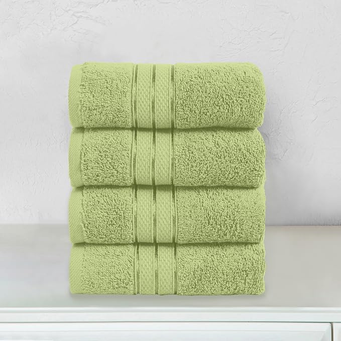 Elegant Comfort Three Line Popcorn Towel Set for Bathroom 16 x 28 inches, Premium Hotel Quality 4-Pack Hand Towels, 100% Turkish Cotton, Soft and Durable, Quick Dry and Highly Absorbent, Sage Green