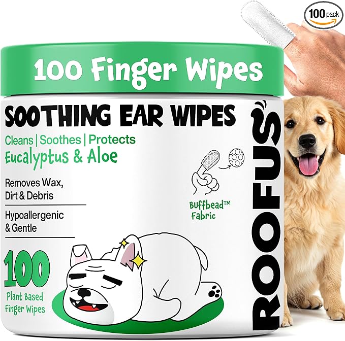 Dog Ear Cleaner Wipes 100 Counts - Vet-Recommended Pet Ear Wipes to Remove Wax, Dirt, Relieve Ear Itching & Inflammation for Dogs & Cats