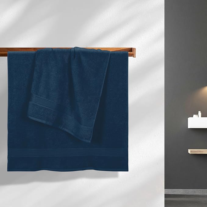 BELZZI Home Ultra Soft 4 Pack Oversized Bath Towel Set 27x54, Cotton Compact Bath Towels, Highly Absorbant Eco-Friendly Quickdry & Lightweight Towel, Ideal for Gym Travel Camp Pool - Mineral Blue