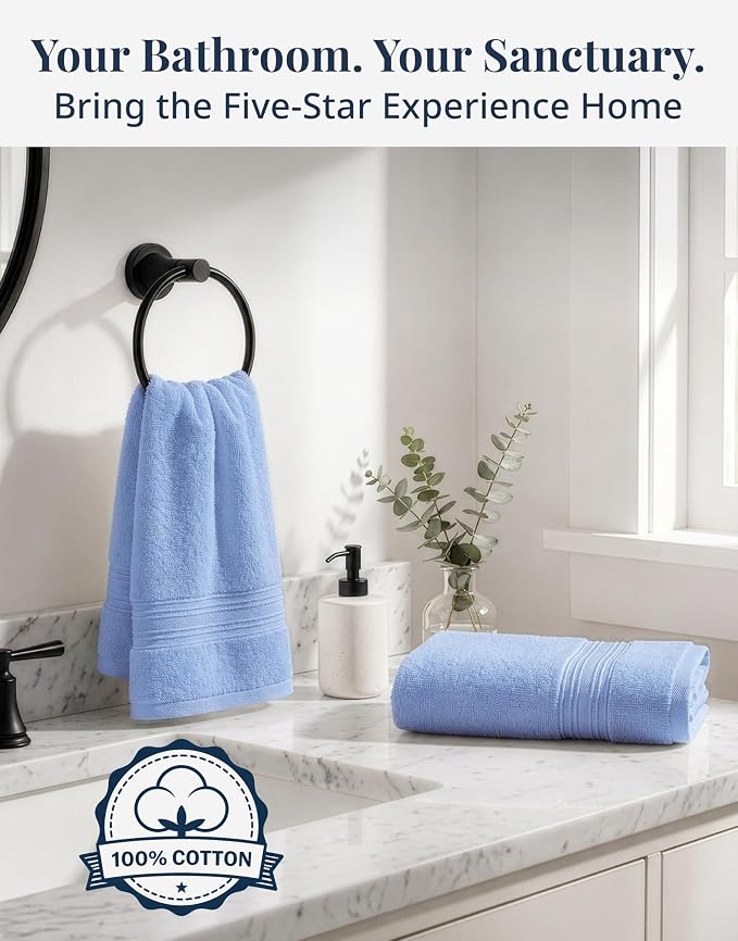 LANE LINEN Bath Hand Towels for Bathroom - Pack of 6 (16" x 28"), 100% Cotton Hand Towel - Soft, Durable, Quick Dry & Highly Absorbent - Hotel Quality Face Towels for Salons & Home Use - Cerulean Blue