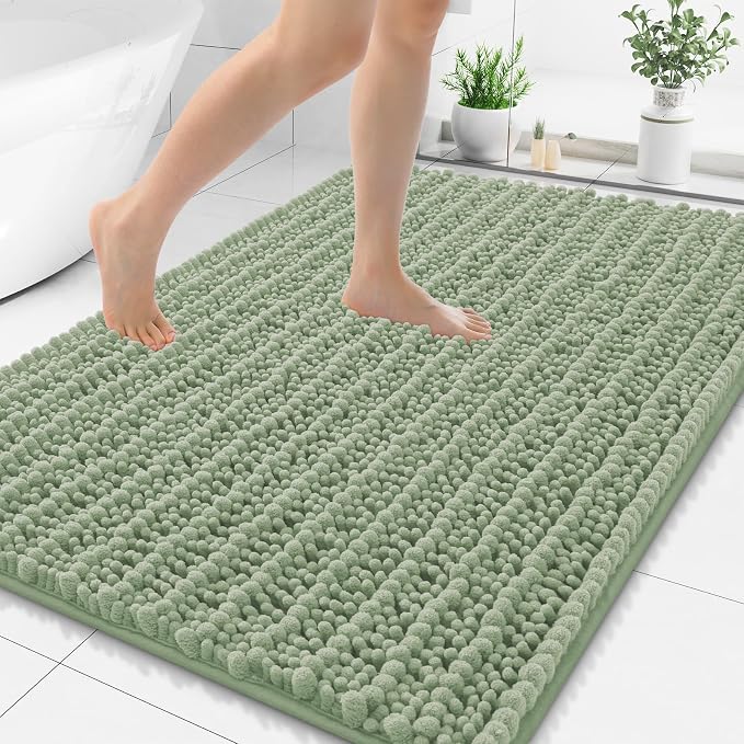 Smiry Bathroom Rugs Mat 71x47, Extra Soft Absorbent Chenille Bath Rugs, Non Slip Rubber Backing Machine Washable Quick Dry Bath Mats for Bathroom Floor, Tub, Shower, Home Decor Accessories, Sage Green