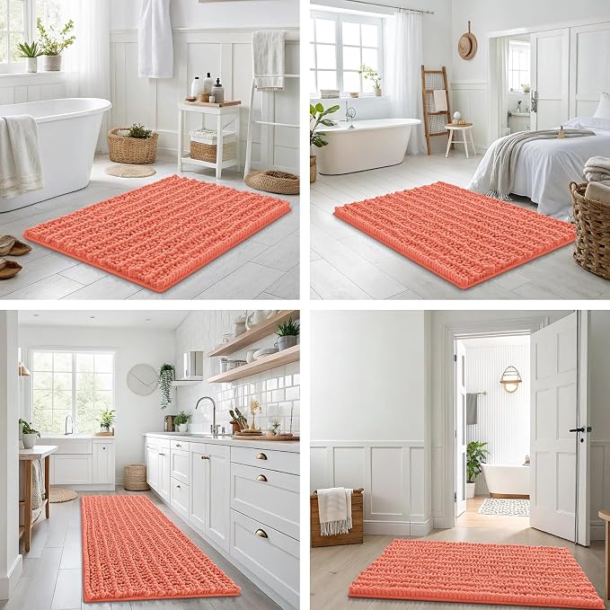 Smiry Bathroom Rugs Mat 48x32, Extra Soft Absorbent Chenille Bath Rugs, Non Slip Rubber Backing Machine Washable Quick Dry Bath Mats for Bathroom Floor, Tub, Shower, Home Decor Accessories, Coral