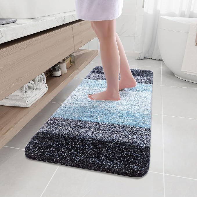 Arotive Microfiber Bathroom Rugs, Shaggy Soft and Absorbent Bath Rug, Thick Plush Machine Washable Dry Bath Mats for Bathroom, Tub and Shower, 47x17, Blue, Rectangular