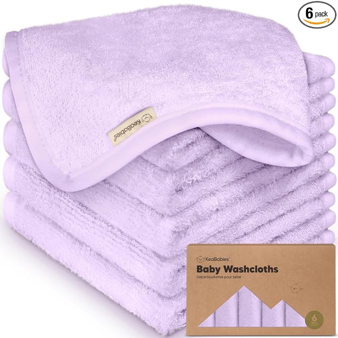 6-Pack Baby Washcloths, Soft Absorbent Washcloths for Face, Body (Soft Lilac) | Viscose from Bamboo Washcloths, Baby Towels, Newborn, Kids, Toddlers, Infant, Gentle on Sensitive Skin, 10x10, Reusable