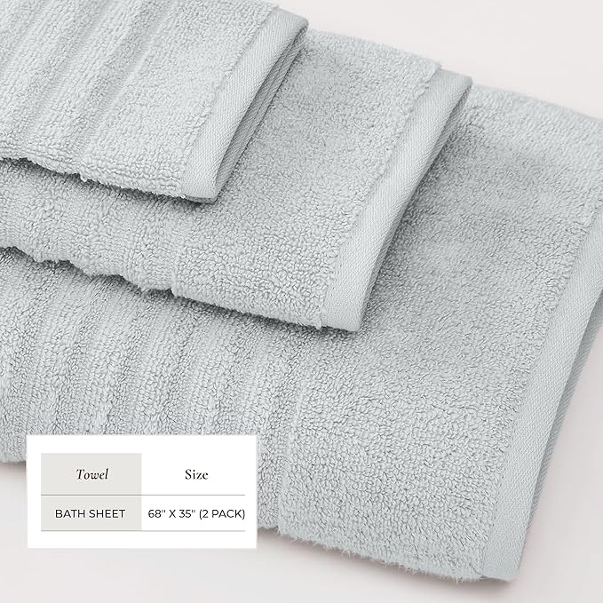 Great Bay Home 2 Pack Bath Sheet Set - 100% Cotton Towel Set - Absorbent & Quick-Dry Towels for Bathroom (Light Blue)