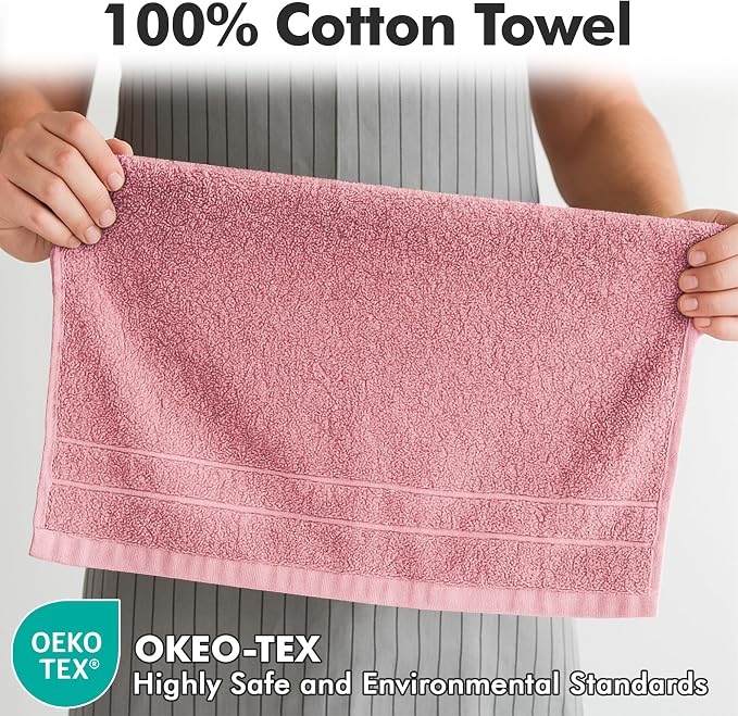 100% Ring Spun Cotton Hand Towels for Bathroom – 550 GSM Soft & Absorbent Towel Set– Pack of 6 Small Towel (34x20in) – Quick Dry Luxury Cotton Hand Towels – Baby Pink
