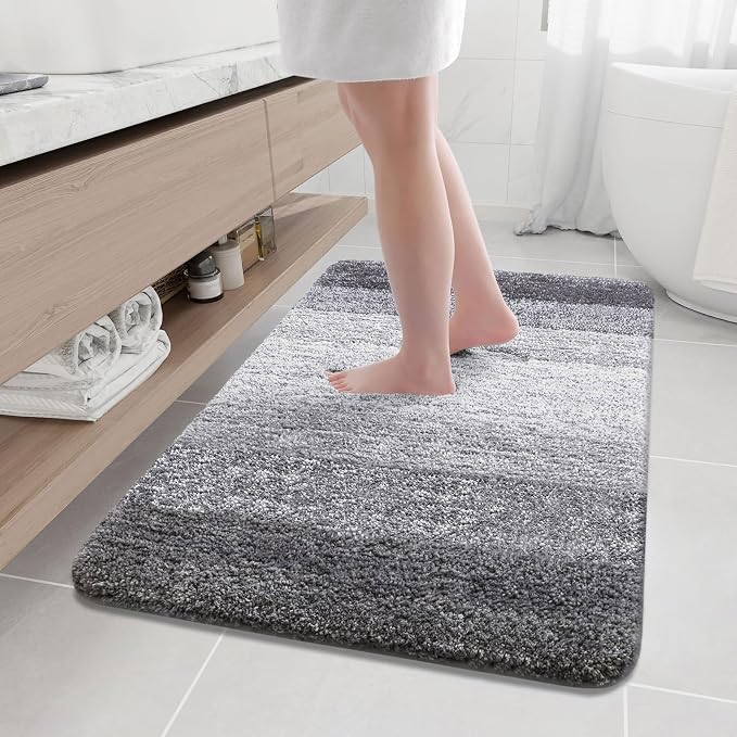 Arotive Microfiber Bathroom Rugs, Shaggy Soft and Absorbent Bath Rug, Thick Plush Machine Washable Dry Bath Mats for Bathroom, Tub and Shower, 44x32, Grey, Rectangular