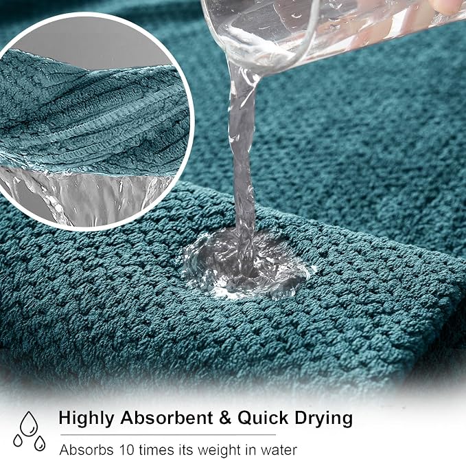 8 Pcs Turquoise Family Bath Towel Set 600GSM Soft Absorbent Quick Dry Towel | 2 Oversized Bath Towel Sheets,2 Hand Towels,4 Washcloths Beach Chair Towels Woven Towels for Bathroom Hotel and Spa