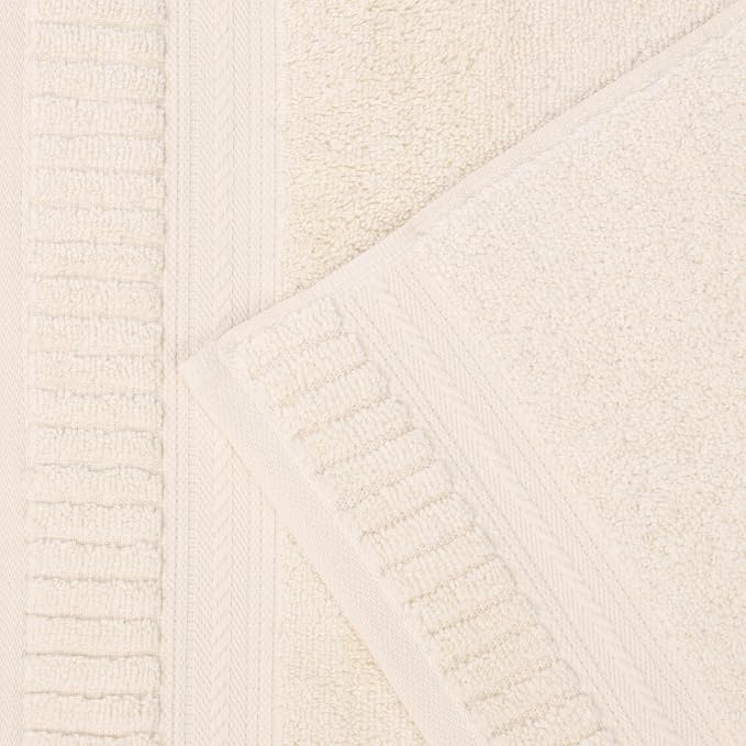 Superior Venice Zero Twist Cotton Medium Weight Towels, for Kitchen, Bathroom, Shower, Spa, Plush Towels, Bath Essentials, Ribbed Textured Border, Absorbent Hand Towels, Set of 6, Ivory