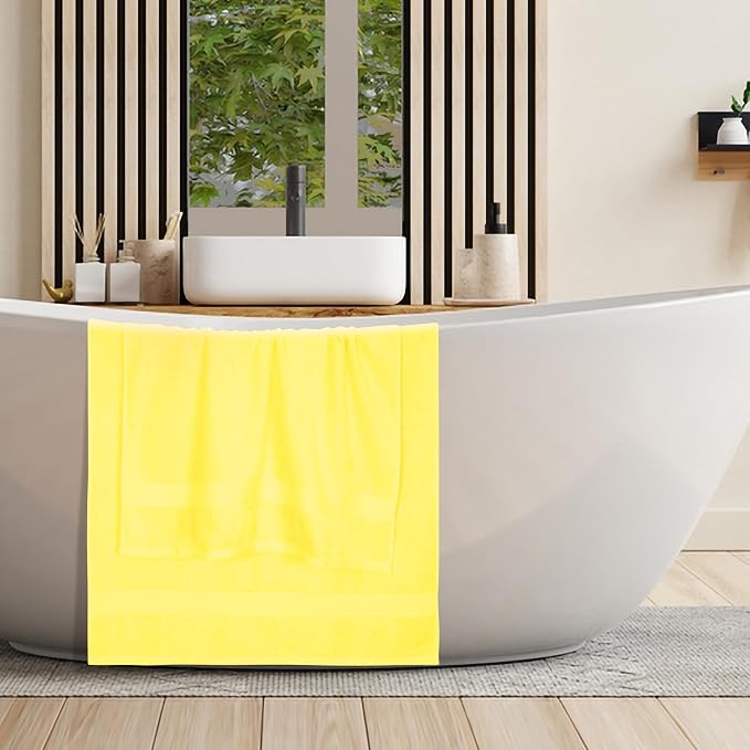BOUTIQUO Cotton 2 Pack Oversized Bath Towel Set, Large Bath Towels 27x54, Ultra Soft, Absorbent, Compact, Quick Drying and Lightweight, Eco-Friendly and 100% Recyclable Towel Set - Lime Yellow