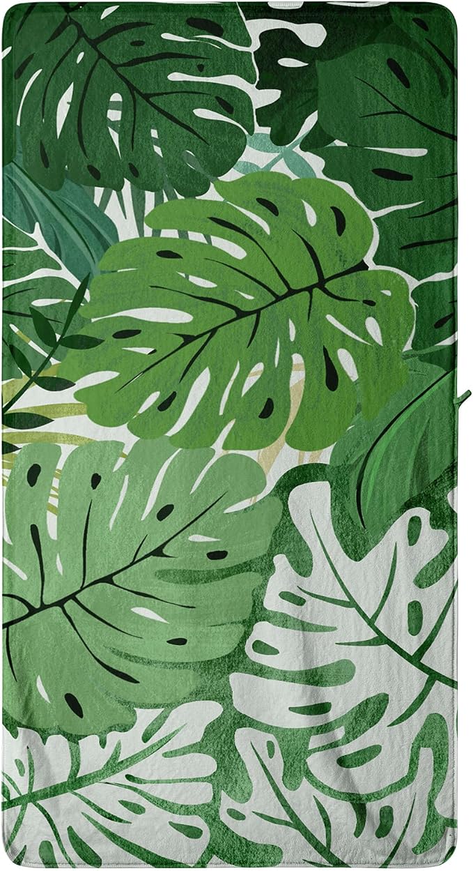 Tropical Palm Leaves Bath Towels Green Botanical Shower Towel Jungle Leaf Pattern Towel for Bathroom Gym Spa
