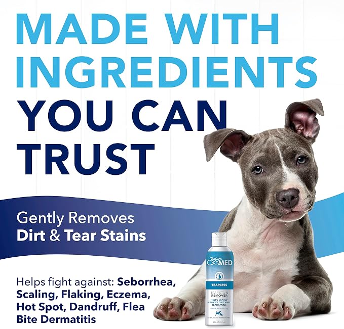 TropiClean Oxymed Tear Stain Remover for Dogs & Cats, Tearless Around The Eye Cleaner for Dogs & Cats 8 Ounce
