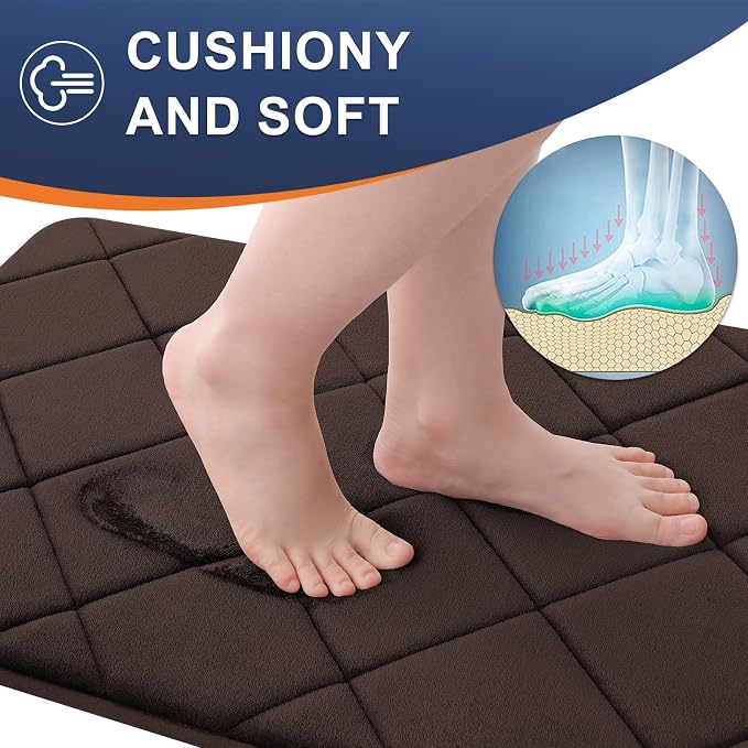 OLANLY Memory Foam Bath Mat 59x24, Ultra Soft and Absorbent Bathroom Rugs, Machine Washable, Comfortable Bath Carpet for Bathroom Floor, Tub and Shower, Brown