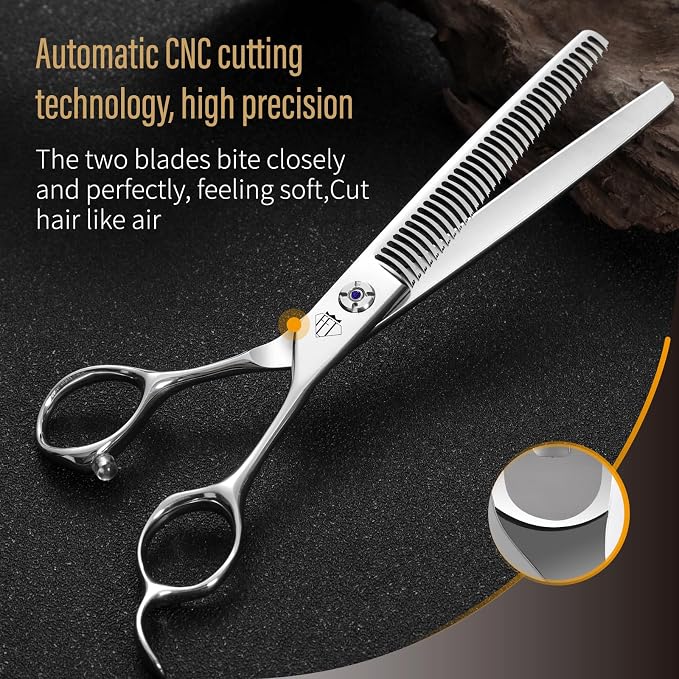 Fenice Professional Pet Grooming Scissors, High-End Dog Hair Cutting Shears with Ergonomic Handle, Super Hard Alloy Steel, CNC Precision Craftsmanship (Thinner, 7.0")