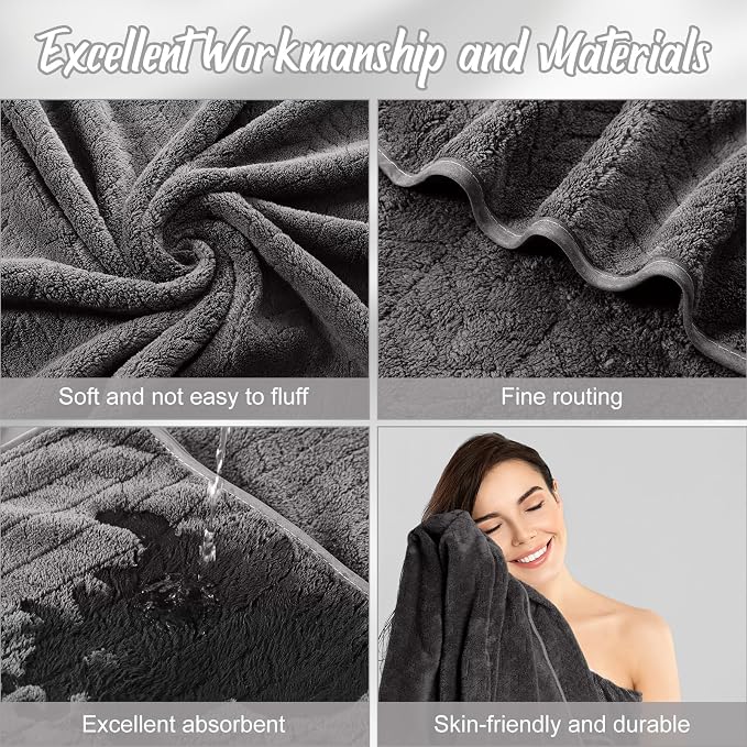 SmoothNovelty 8 Pack Microfiber Bath Towels Bulk 27'' x 60'' Oversized Bath Towel Highly Absorbent Extra Large Shower Sheets Soft Drying for Beach Pool Bathroom Salon Party (Grey)