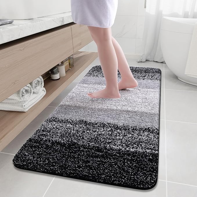 Arotive Microfiber Bathroom Rugs, Shaggy Soft and Absorbent Bath Rug, Thick Plush Machine Washable Dry Bath Mats for Bathroom, Tub and Shower, 59x24, Black, Rectangular