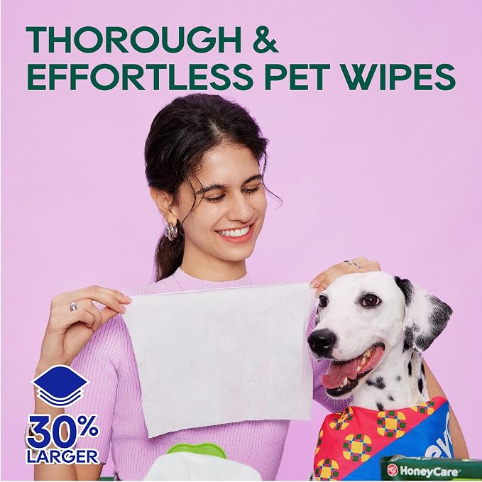 HONEY CARE Disposable Pet Wipes for Dogs & Cats – Cleansing & Soothing, Fragrance-Free, 100 Wipes for Paws, Butt & Body Cleaning(100 Pcs/4Packs