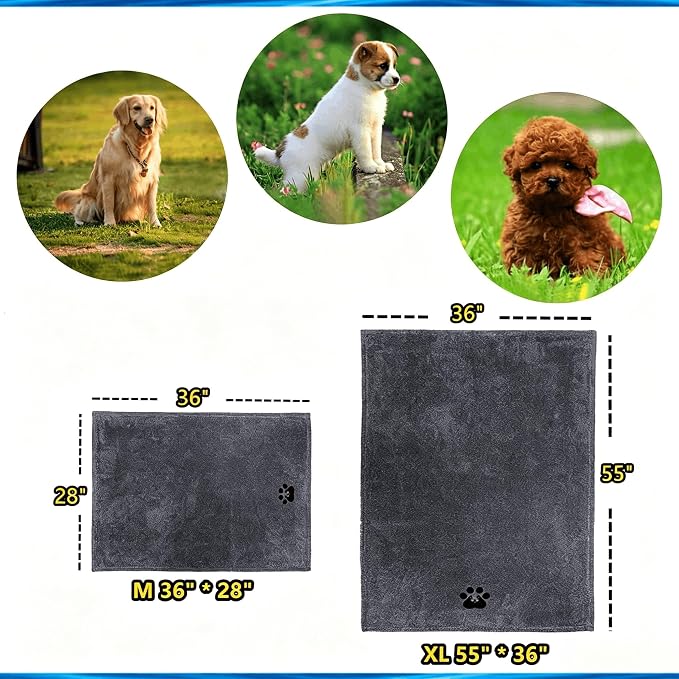 Dogvingpk Medium Dog Towel 2 Pack, Super Absorbent Soft Quick Drying Microfiber Pet Bath Towels for Medium & Small Dogs (M-36" * 28", Grey and Black)