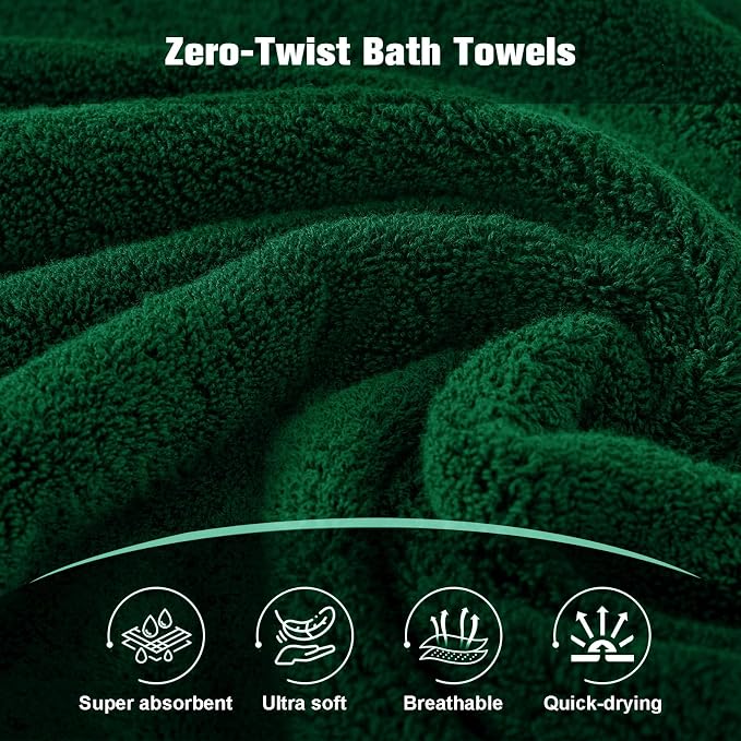 COZYART Formal Green Bath Towel Set 6 Piece, 100% Zero Twist Ring Spun Turkish Cotton 650GSM, Ultra Soft Absorbent Fast Dry Hotel Bathroom Towels