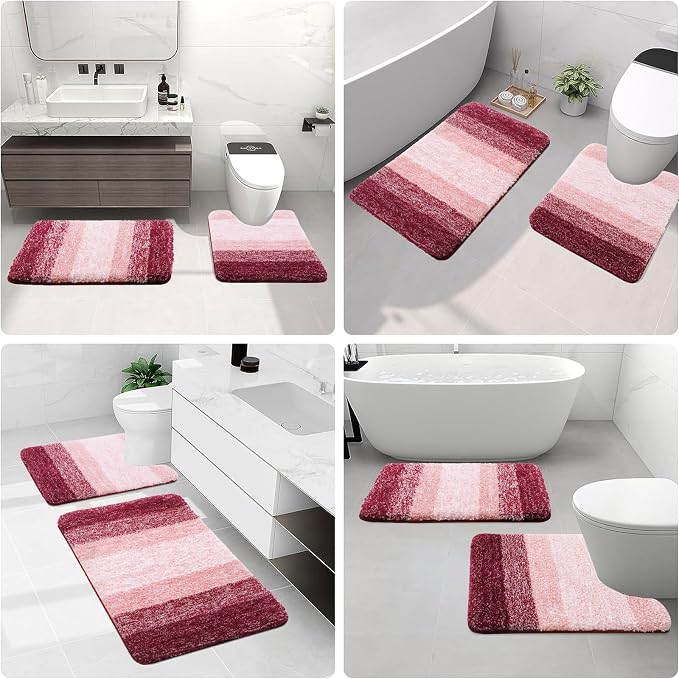 Arotive Microfiber Bathroom Rugs, Shaggy Soft and Absorbent Bath Rug, Thick Plush Machine Washable Dry Bath Mats for Bathroom, Tub and Shower, 59x20, Burgundy, Rectangular