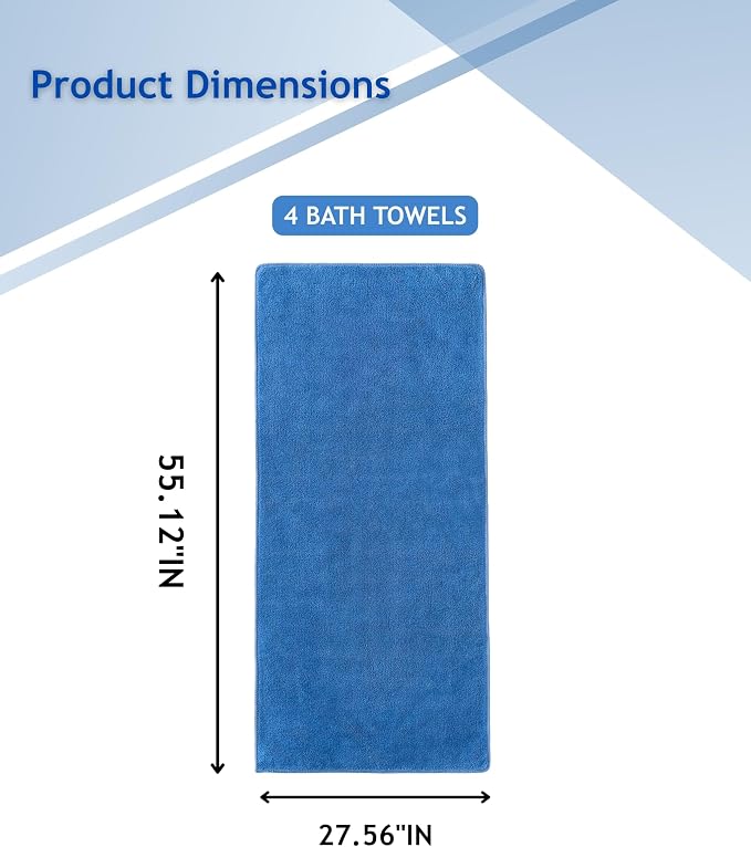sakano 4-Piece Bath Towel Set,Quick-Dry Absorbent Lint Free & Launder Soft Coral Velvet Microfiber Towels for Bathing, Fitness, Spa, and Guest Use -Blue, 28 x 55 inches