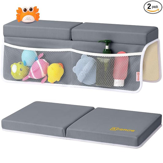 Bath Kneeler and Elbow Rest Pad Set - Comfortable 1.5” Thick Baby Bath Kneeler Pads with Toys Organizer, Non-Slip Knee Arm Support Bathtub Mat, Quick-Drying Kneeling Pad for Baby Bath Time