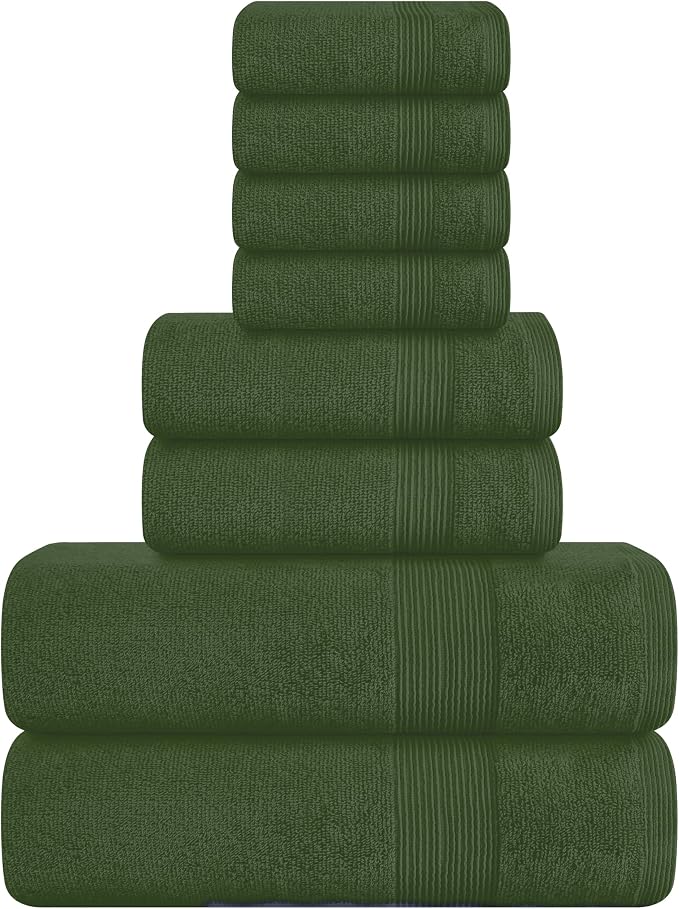 Belizzi Home 8 Piece Towel Set 100% Ring Spun Cotton, 2 Bath Towels 27x54, 2 Hand Towels 16x28 and 4 Washcloths 13x13 - Ultra Soft Highly Absorbent Machine Washable Hotel Spa Quality - Olive Green