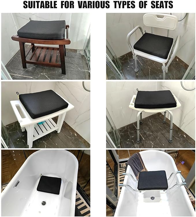 Shower Seat Cushion,Thickened Shower Chair Cushion 4D Air Fiber Material,Machine Washable and Fast Drying Suitable for Shower Seats Bathtub Baths, Poolside & Rest Dressing Room Seats，Black