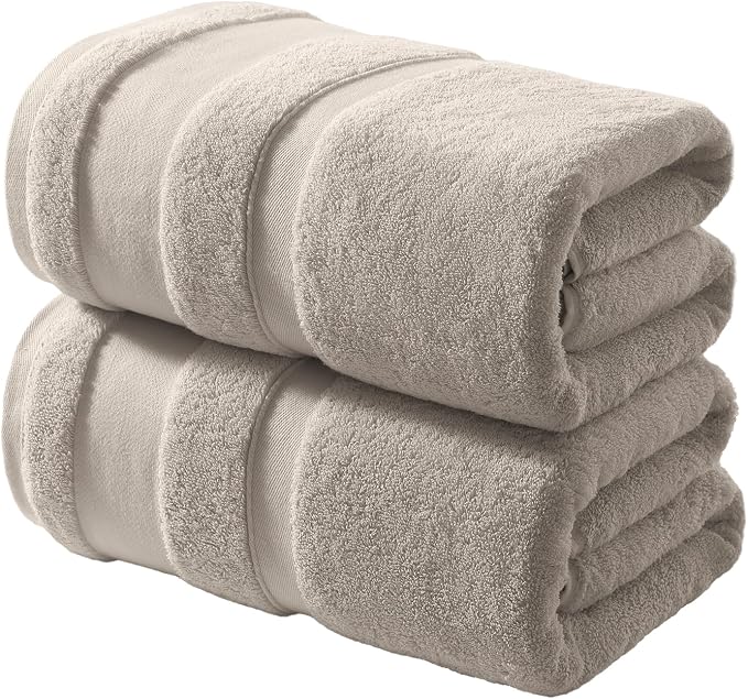 REDKISS 100% Cotton Bath Towels Set of 2, Oversized Bath Sheets 35 x 70 Inches, Soft & Absorbent Large Bathroom Towels, Quick Dry Cotton Towels for Bathroom, Gym, Spa, Pool & Family Use, Camel