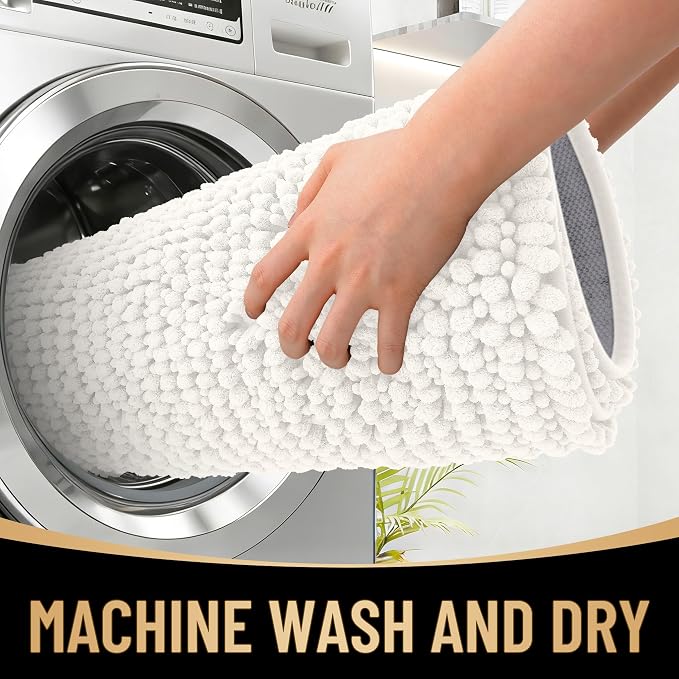 OLANLY Thick Small Bathroom Rugs 24x16, Extra Soft Absorbent Chenille Bath Rugs, Rubber Backing, Machine Wash Dry, Bath Mats for Bathroom Floor, Tub and Shower, Home Decor Accessories, Ivory