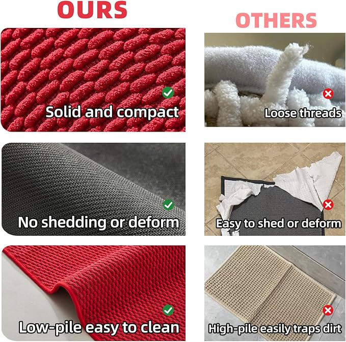 TYUU Christmas Bathroom Runner Rugs, Long Bath Mat Runner Washable Thin Quick Dry Low Pile Bathroom Runner Rugs Non Slip, Red 16"x60"