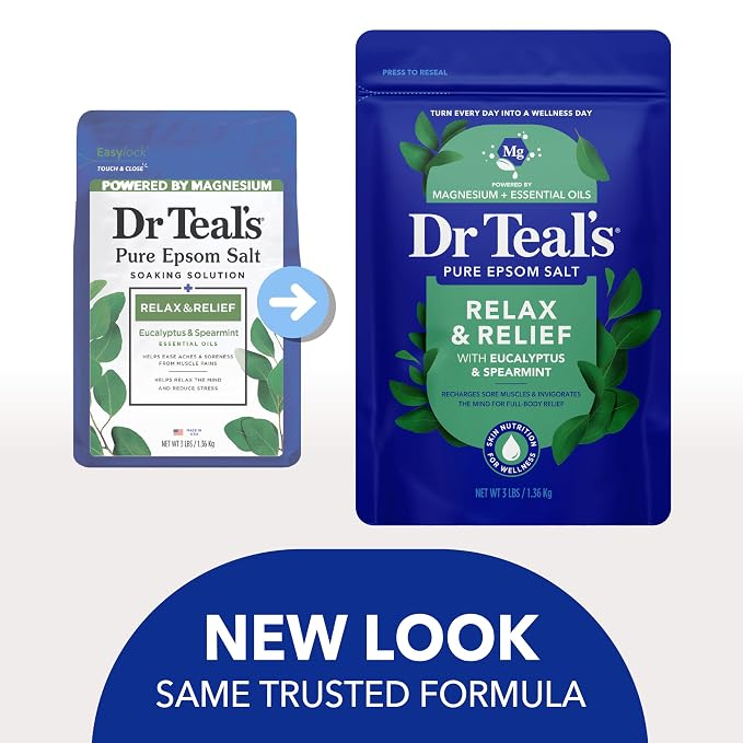 Dr Teal's Pure Epsom Salt, Relax & Relief with Eucalyptus and Spearmint, 3 lb (Pack of 4)