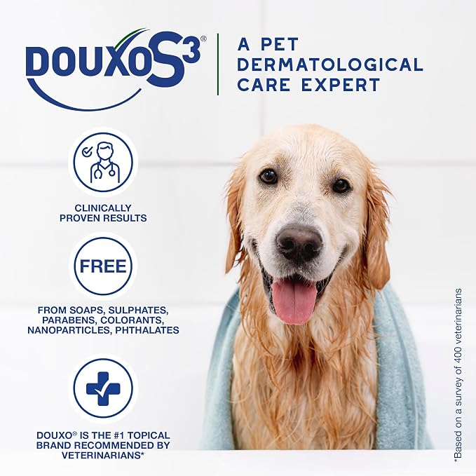 Douxo S3 SEB Dog Seboregulating Shampoo, Seborrhea Treatment for Dogs & Cats, Helps Control Dandruff, Unpleasant Odors & Oily/Flaky Skin, 0.5% Ophytrium, 6.7 fl oz
