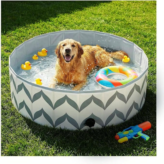 furrybaby Dog Pool for Large Dogs, Foldable Hard Plastic Pet Swimming Pool, Heavy Duty 0.5mm PVC with Non-Slip Bottom, Portable Kiddie Pool for Dogs, Pet Bath Tub for Backyard Summer, GW 40“