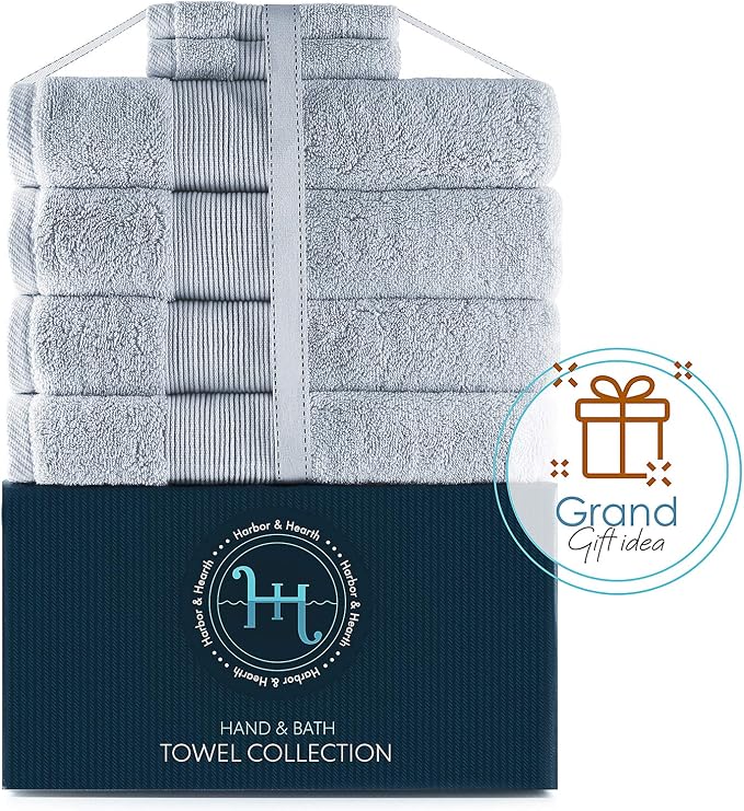 Hearth & Harbor Bath Towels for Bathroom - 100% Ring Spun Cotton Luxury Bathroom Towels - Ultra Soft & Highly Absorbent, Bath Towels Set of 6 - Ice Blue