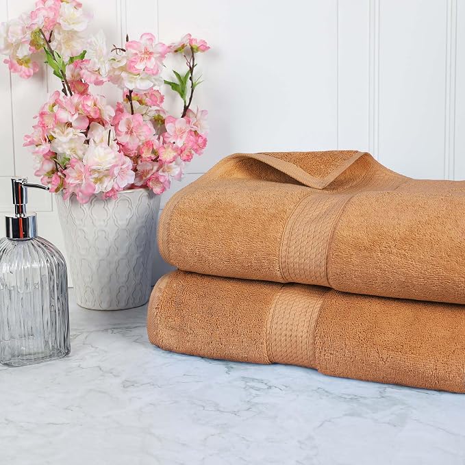 SUPERIOR Egyptian Cotton Pile Heavyweight Bath Sheet, 2 Piece Set, Rust | Highly Absorbent, Ultra Soft Luxury 800 GSM Towel Set for Bathroom, Shower, Hotel Essentials Oversize Plush Madeline Towels
