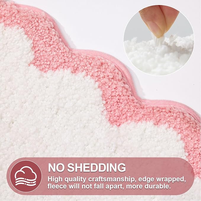 ORTIGIA Cute Scalloped Bathroom Rugs Set,Pink Plush Microfiber Scallop Bath Mats Non Slip Washable Quick Dry Absorbent Rug Carpet for Sink Laundry Room Bedroom,20" x 30" + U Shape 20" x 24"