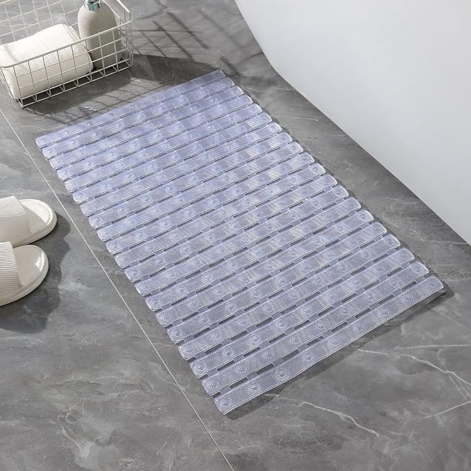 Bathtub Shower Mat, Pet Dog Bathing Non-Slip Mat, Dog Bath mat for tub, Quick Drain Bathtub Mat with Suction Cups & Drain Holes for Bathroom, 27.1x15.7 Inch (Transparent)