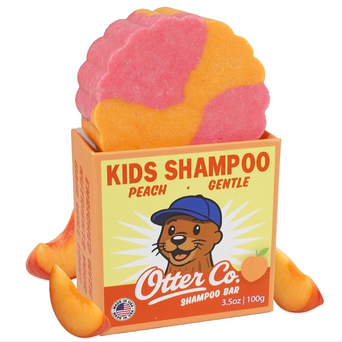 Otter co. Kids Gentle Peach Shampoo Bar – Tear Free Shampoo – Sulfate Free & Non Toxic – Made with Organic Ingredients – Vegan, Cruelty Free, Natural & Hydrating for All Hair, Made in USA