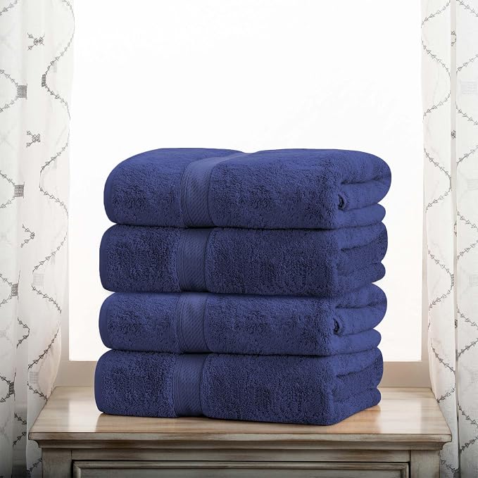 Superior Egyptian Cotton Plush & Absorbent, Bath Towel Set of 4, Navy Blue | Quick Dry, Soft Luxury Towel Set, Bath Essentials for Bathroom, Guest Bath, Spa, 4 Piece Bath, Madeline Towels