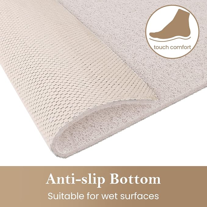 Shower Mat Bathtub Mat Non-Slip,36x16 inch, Soft Tub Mat with Drain,PVC Loofah Bath Mat (Phthalate Free) for Tub and Bathroom,Quick Drying,White
