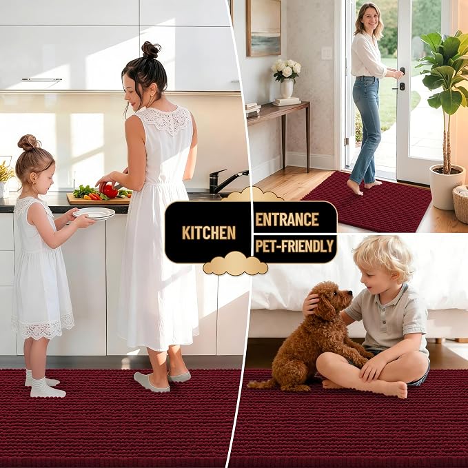 OLANLY Thick Bathroom Runner Rugs 47x17, Extra Soft Absorbent Chenille Bath Rugs, Rubber Backing, Machine Wash Dry, Long Bath Mats for Bathroom Floor, Tub and Shower, Home Decor Accessories, Burgundy